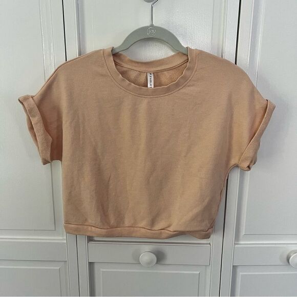 Fabletics Cozy French Terry Roll Sleeve Short Sleeve Crewneck Nude Size XS - Picture 1 of 12